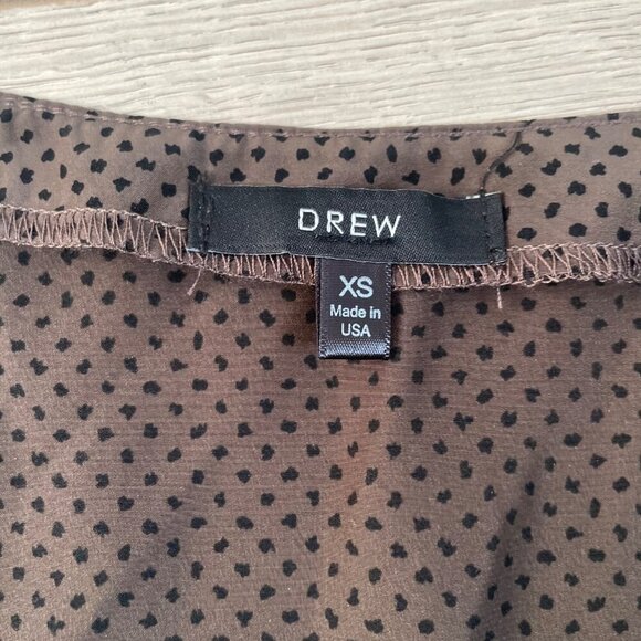 Drew XS Brown Polka Dot Blouse With Long Puff Sleeves - Picture 2 of 7